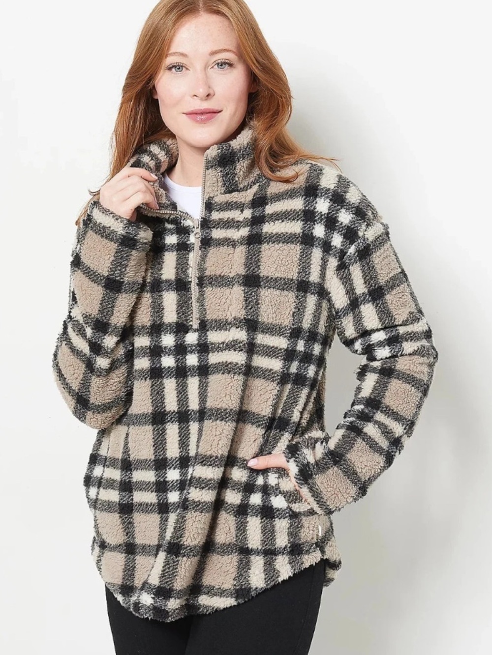 Koolaburra by UGG Brushed Back Sherpa Pullover-Portobello Plaid-Medium